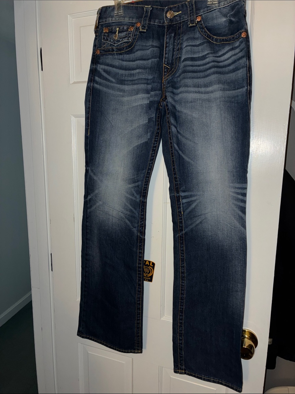 True Religion Men's Distressed Blue Straight Jeans